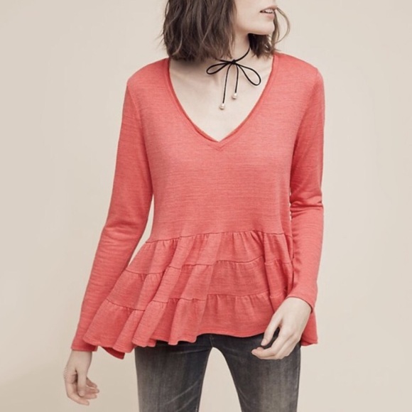 Anthropologie Tops - Anthro Deletta Blouse Thea Ruffled Peplum Top NWT